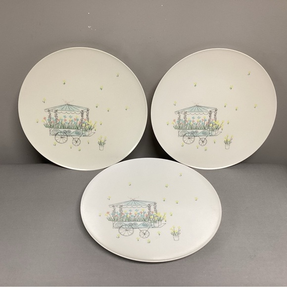 Lucent Corp. NY Other - 🔵 Vintage MCM Lucent Dinnerware - 3 Dinner Plates - Melamine - Flower Cart